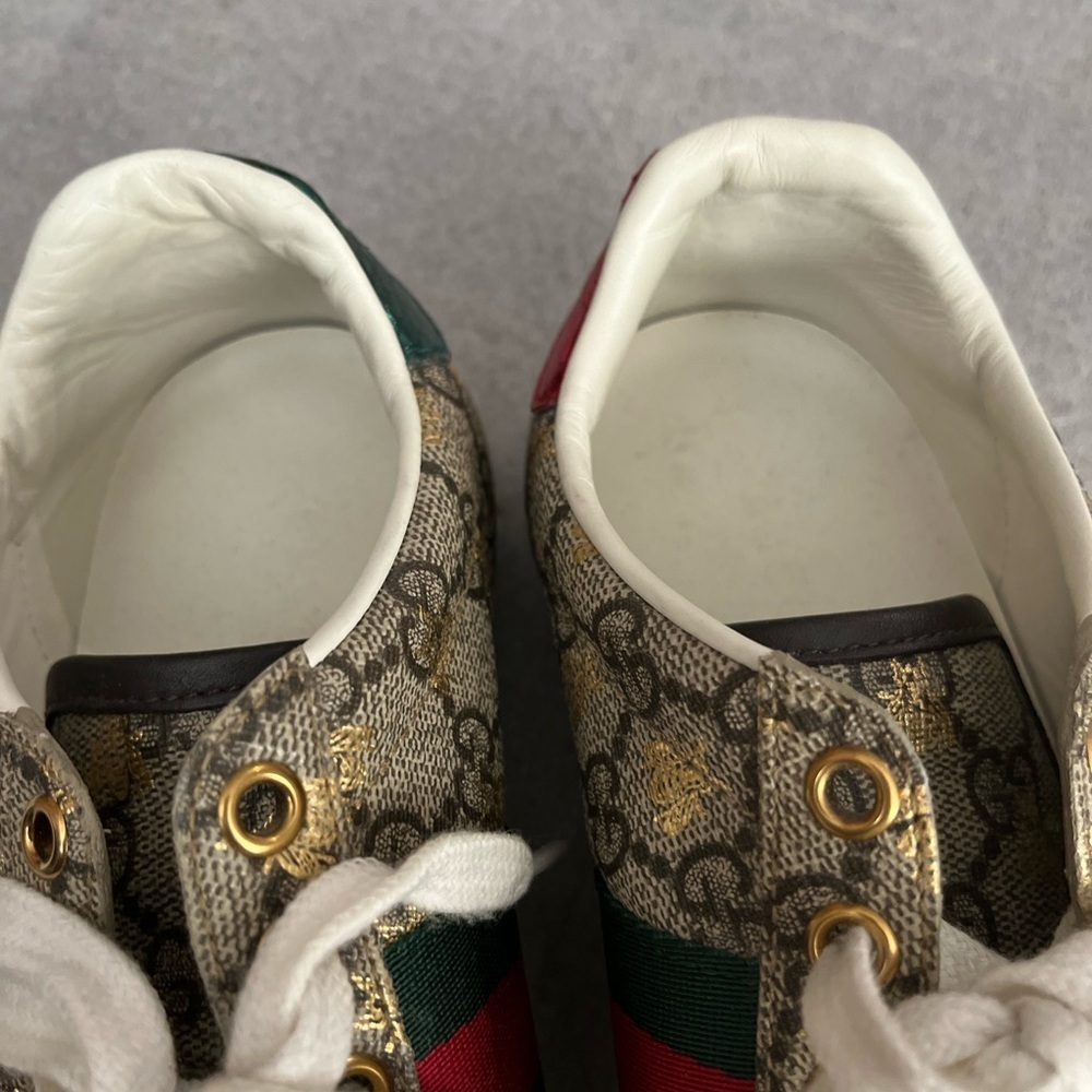 [ITL35.5/US5.5]Gucci Beige Monogram Sneakers with Red Green Accents Authentic - Picture 8 of 10